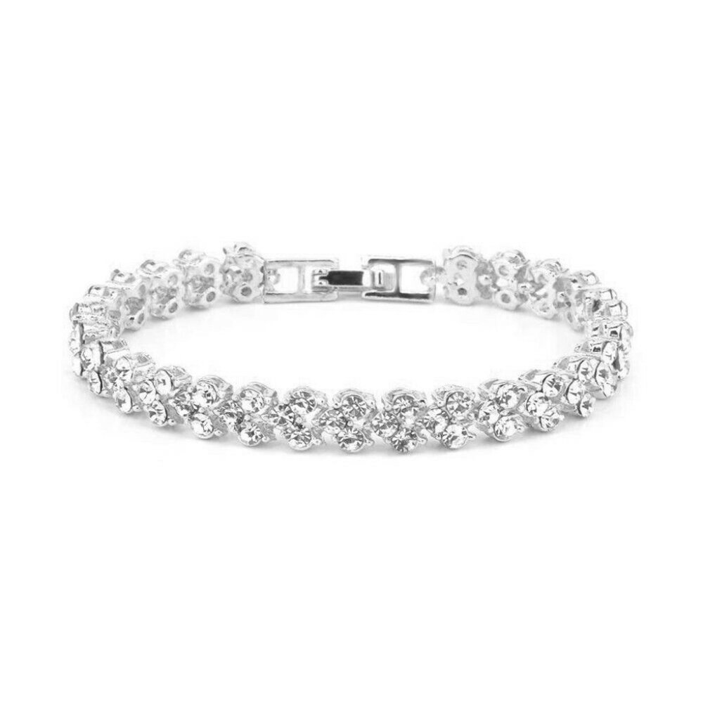 18K Rose or White Gold Silver Plated 7.5in Tennis Bracelet 3mm Round CZ Stones - Picture 4 of 5